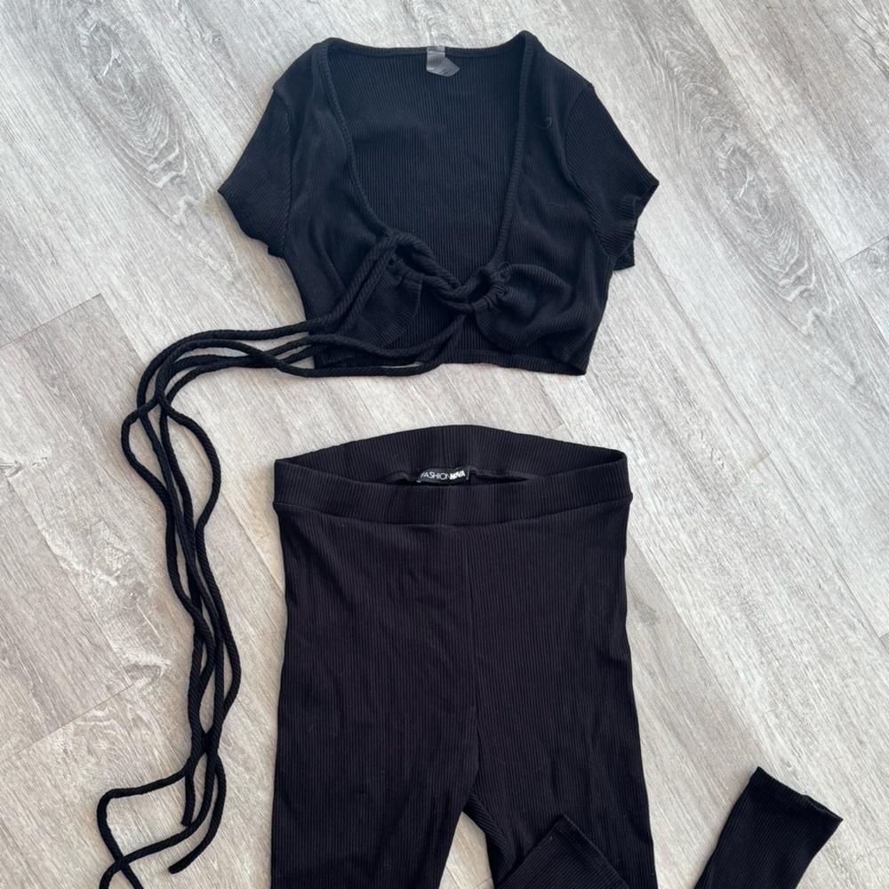 Black Two-Piece Ribbed Set